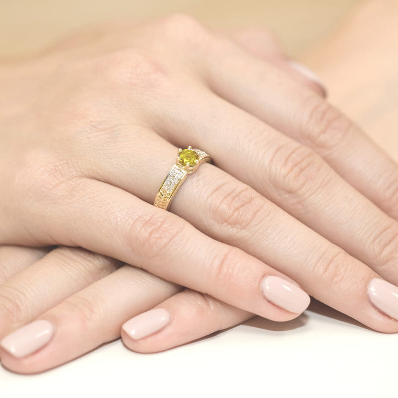 Inel Aur 14K cu Citrin 0.50 ct si Diamante Naturale 0.08 ct, imaginea 7 din 11