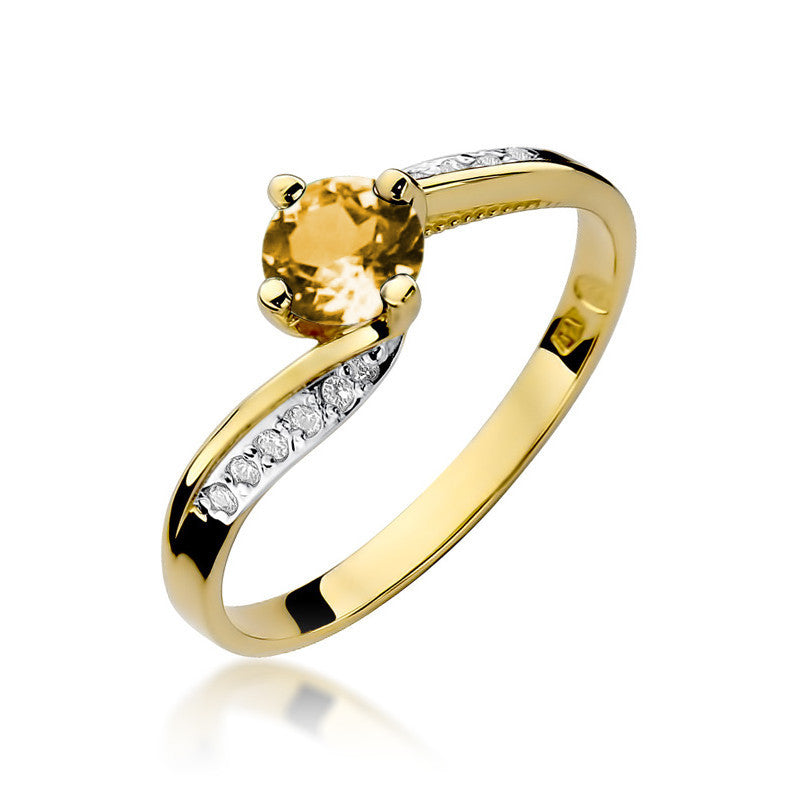 Inel Aur 14K cu Citrin 0.50 ct si Diamante Naturale 0.05 ct — Aur galben