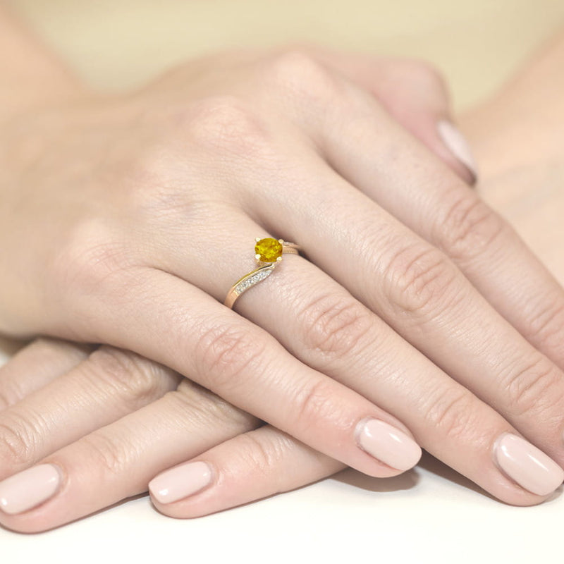 Inel Aur 14K cu Citrin 0.50 ct si Diamante Naturale 0.05 ct, imaginea 7 din 11