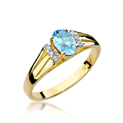 Inel Aur 14K cu Topaz Swiss 0.50 ct si Diamante Naturale 0.05 ct