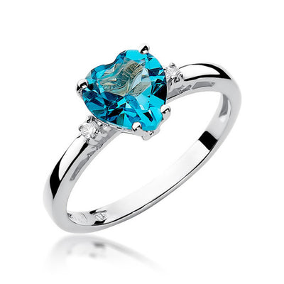 Inel Aur 14K cu Topaz Swiss 1.20 ct si Diamante Naturale 0.03 ct