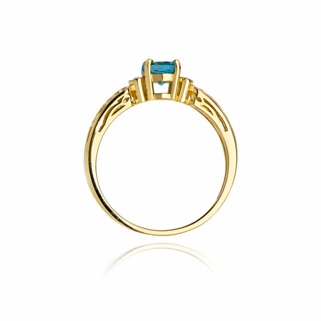 Inel Aur 14K cu Topaz Swiss 0.50 ct si Diamante Naturale 0.02 ct, imaginea 3 din 11