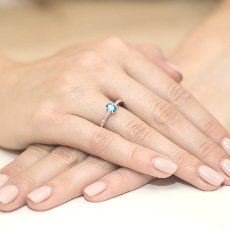Inel Aur 14K cu Topaz Swiss 0.50 ct si Diamante Naturale 0.05 ct, imaginea 5 din 11