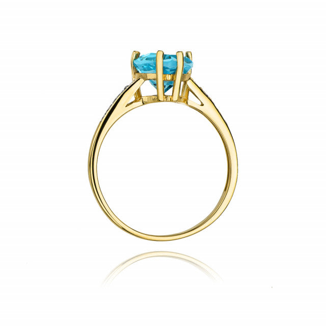 Inel Aur 14K cu Topaz Swiss 1.20 ct si Diamante Naturale 0.04 ct, imaginea 3 din 11