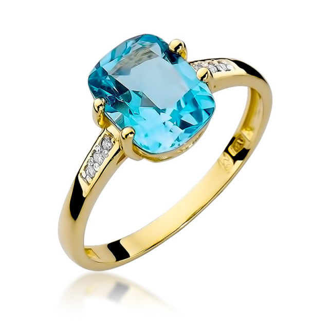 Inel Aur 14K cu Topaz Swiss 2.40 ct si Diamante Naturale 0.03 ct — Aur galben