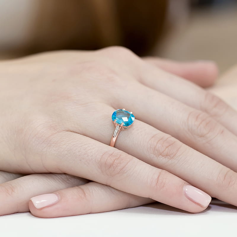 Inel Aur 14K cu Topaz Swiss 2.40 ct si Diamante Naturale 0.03 ct, imaginea 11 din 11