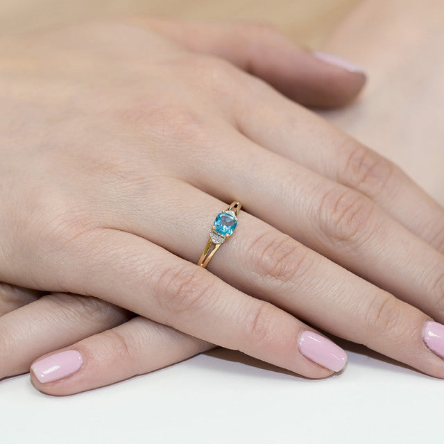 Inel Aur 14K cu Topaz Swiss 0.70 ct si Diamante Naturale 0.01 ct, imaginea 4 din 11