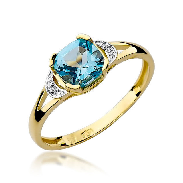 Inel Aur 14K cu Topaz Swiss 1.10 ct si Diamante Naturale 0.01 ct — Aur galben
