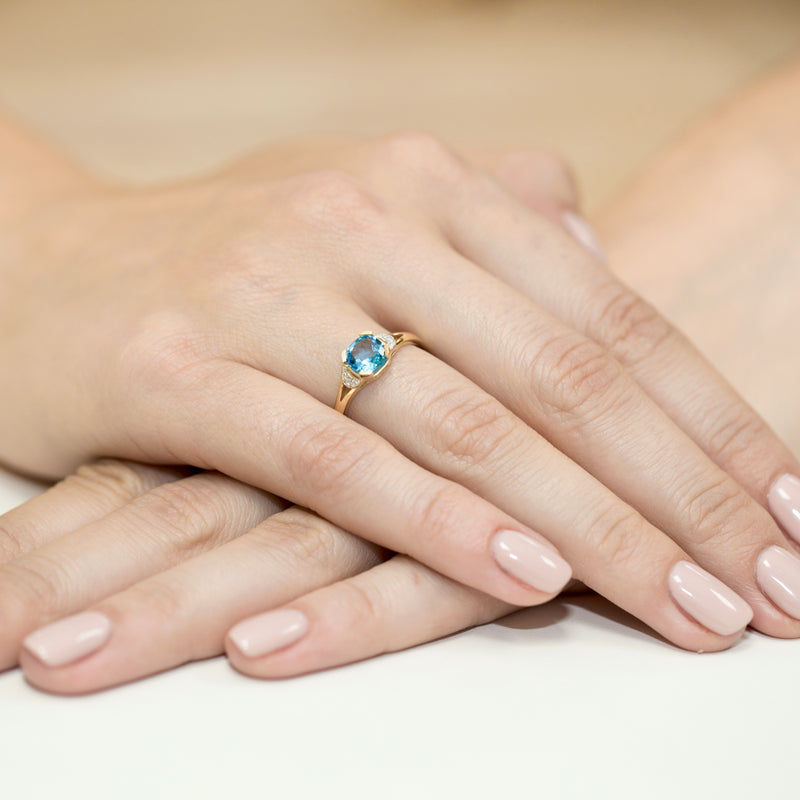 Inel Aur 14K cu Topaz Swiss 1.10 ct si Diamante Naturale 0.01 ct, imaginea 4 din 11