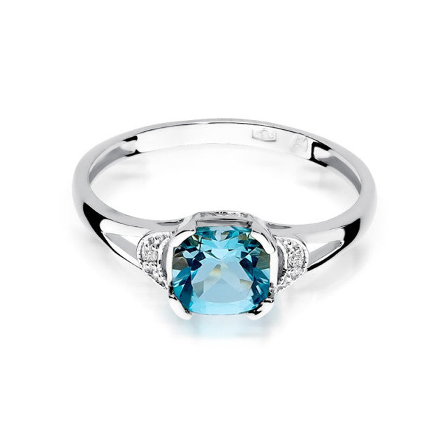 Inel Aur 14K cu Topaz Swiss 1.10 ct si Diamante Naturale 0.01 ct, imaginea 6 din 11