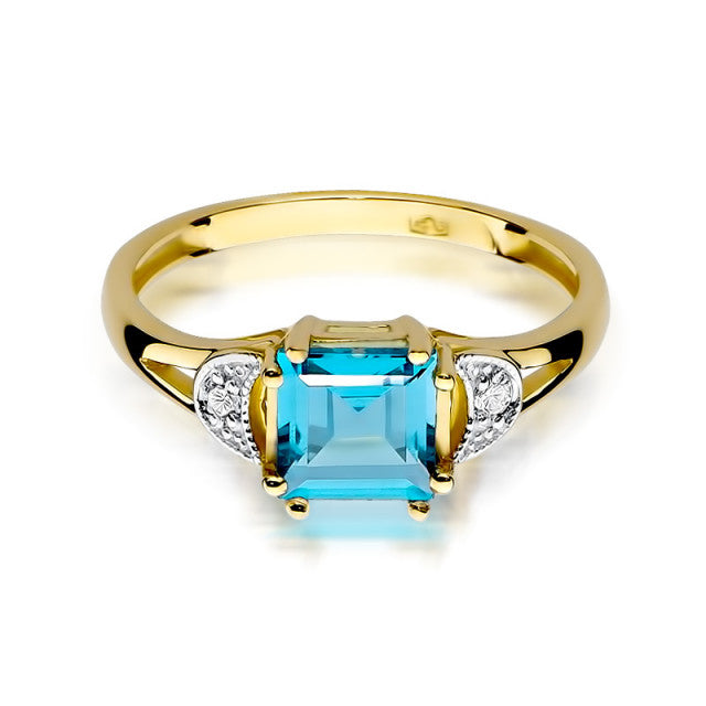 Inel Aur 14K cu Topaz Swiss 1.40 ct si Diamante Naturale 0.06 ct, imaginea 2 din 11