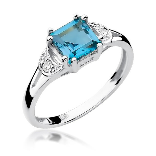 Inel Aur 14K cu Topaz Swiss 1.40 ct si Diamante Naturale 0.06 ct, imaginea 5 din 11