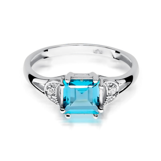 Inel Aur 14K cu Topaz Swiss 1.40 ct si Diamante Naturale 0.06 ct, imaginea 6 din 11