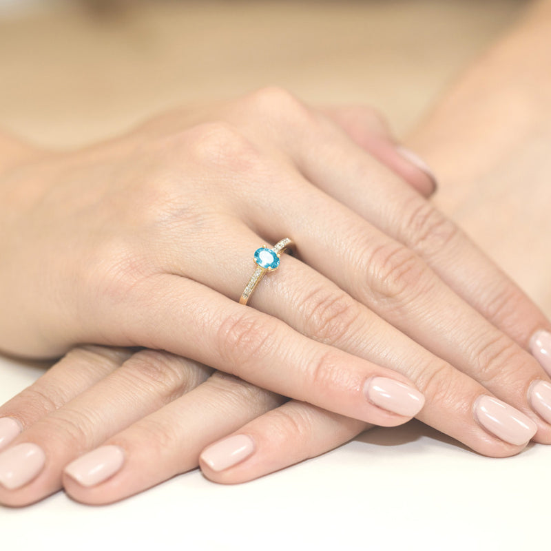 Inel Aur 14K cu Topaz Swiss 0.50 ct si Diamante Naturale 0.05 ct, imaginea 3 din 8