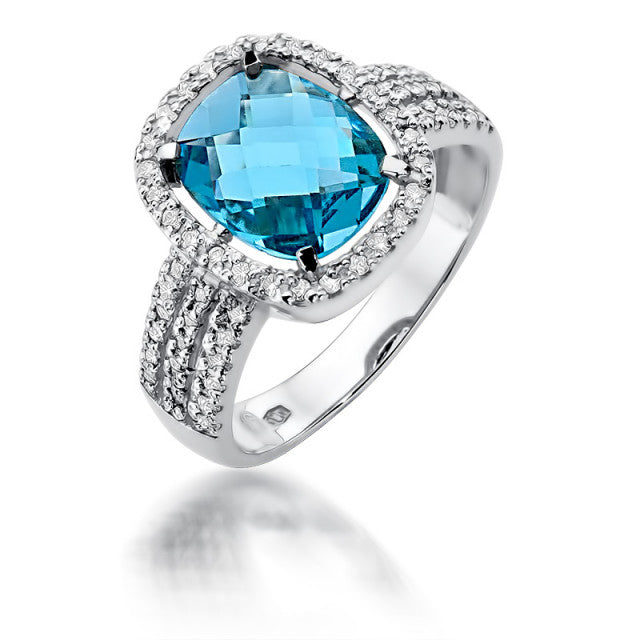 Inel Aur 14K cu Topaz Swiss 3.00 ct si Diamante Naturale 0.32 ct, imaginea 5 din 11