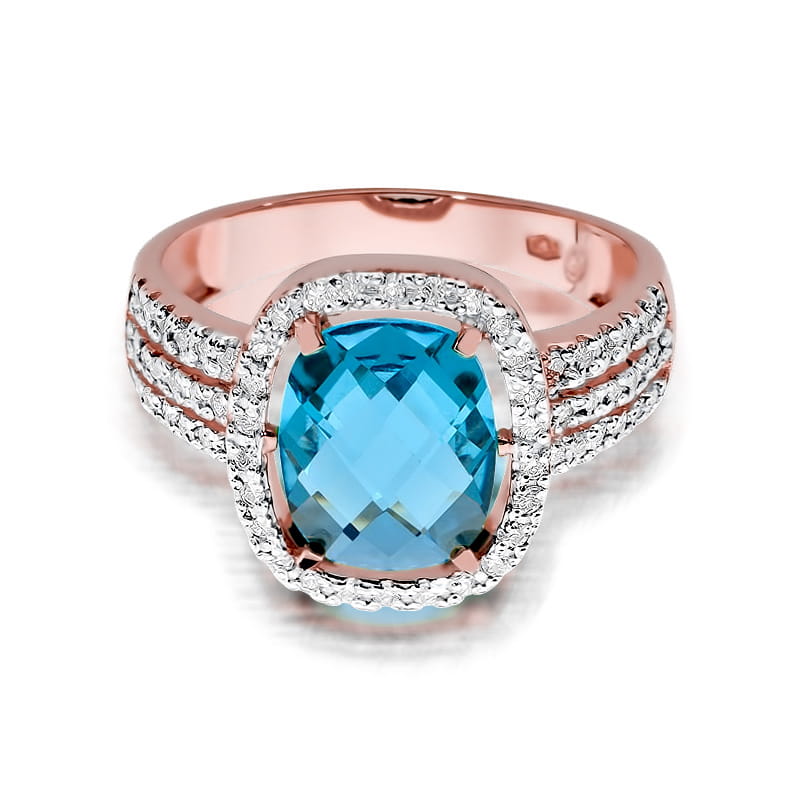 Inel Aur 14K cu Topaz Swiss 3.00 ct si Diamante Naturale 0.32 ct, imaginea 9 din 11