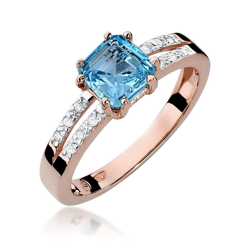 Inel Aur 14K cu Topaz Swiss 1.10 ct si Diamante Naturale 0.06 ct, imaginea 8 din 9