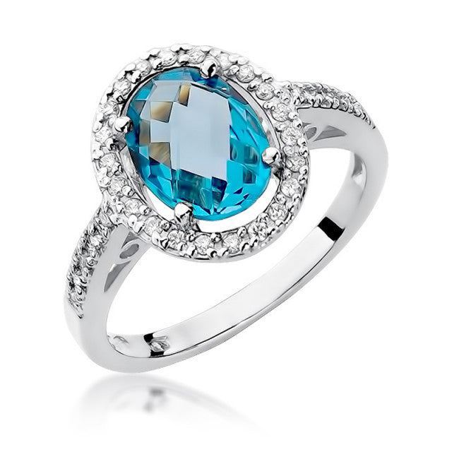 Inel Aur 14K cu Topaz Swiss 1.70 ct si Diamante Naturale 0.16 ct, imaginea 5 din 11
