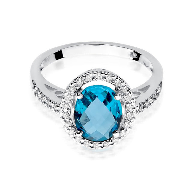 Inel Aur 14K cu Topaz Swiss 1.70 ct si Diamante Naturale 0.16 ct, imaginea 6 din 11