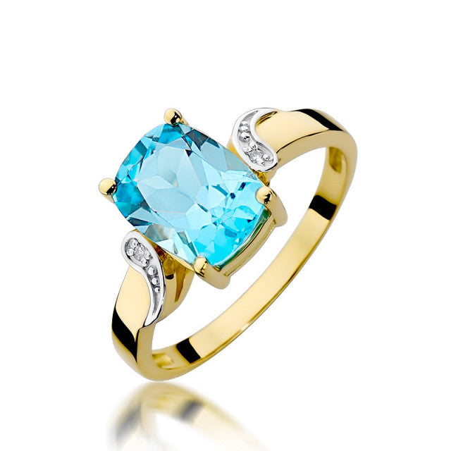 Inel Aur 14K cu Topaz Swiss 2.40 ct si Diamante Naturale 0.01 ct — Aur galben
