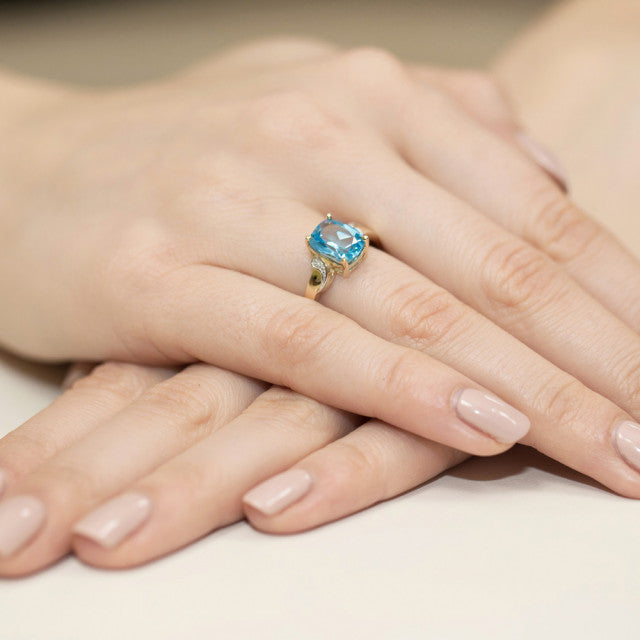 Inel Aur 14K cu Topaz Swiss 2.40 ct si Diamante Naturale 0.01 ct, imaginea 4 din 11