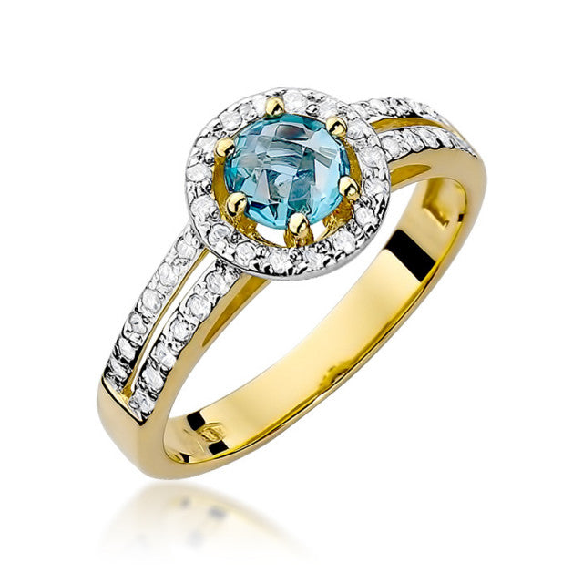 Inel Aur 14K cu Topaz Swiss 0.50 ct si Diamante Naturale 0.20 ct — Aur galben
