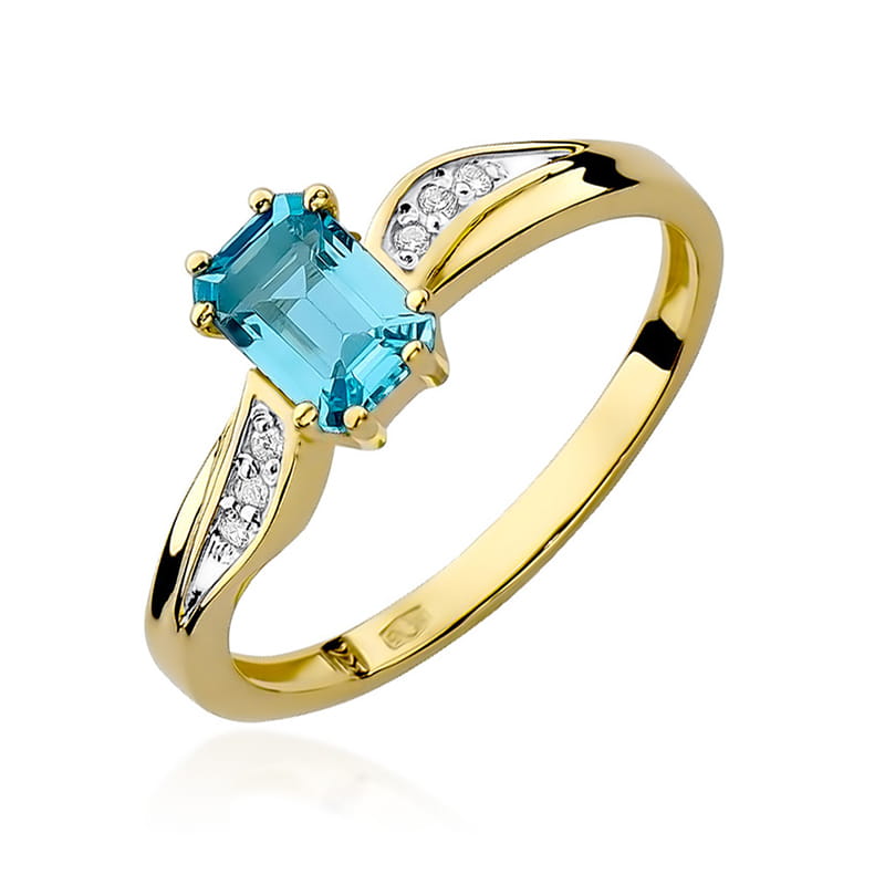 Inel Aur 14K cu Topaz Swiss 0.65 ct si Diamante Naturale 0.03 ct — Aur galben