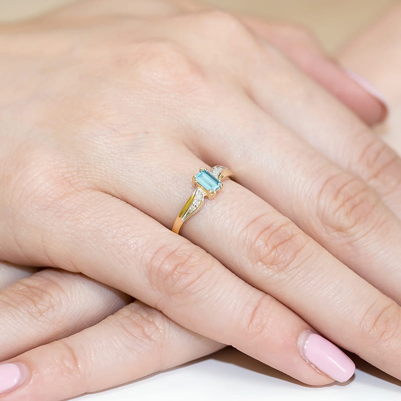 Inel Aur 14K cu Topaz Swiss 0.65 ct si Diamante Naturale 0.03 ct, imaginea 4 din 12