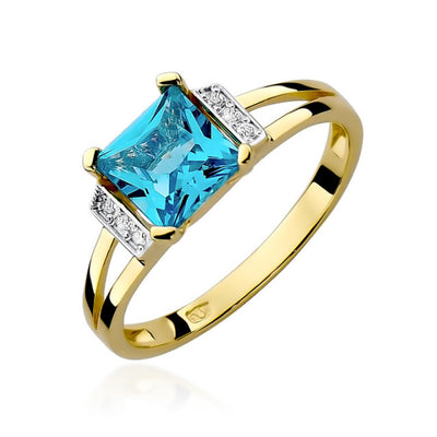 Inel Aur 14K cu Topaz Swiss 1.40 ct si Diamante Naturale 0.03 ct