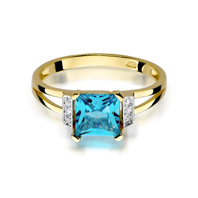 Inel Aur 14K cu Topaz Swiss 1.40 ct si Diamante Naturale 0.03 ct, imaginea 2 din 12