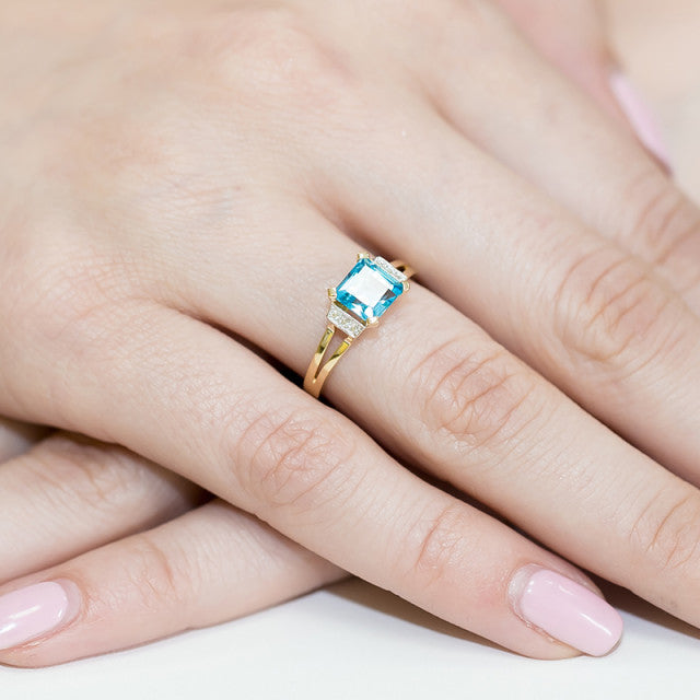 Inel Aur 14K cu Topaz Swiss 1.40 ct si Diamante Naturale 0.03 ct, imaginea 4 din 12