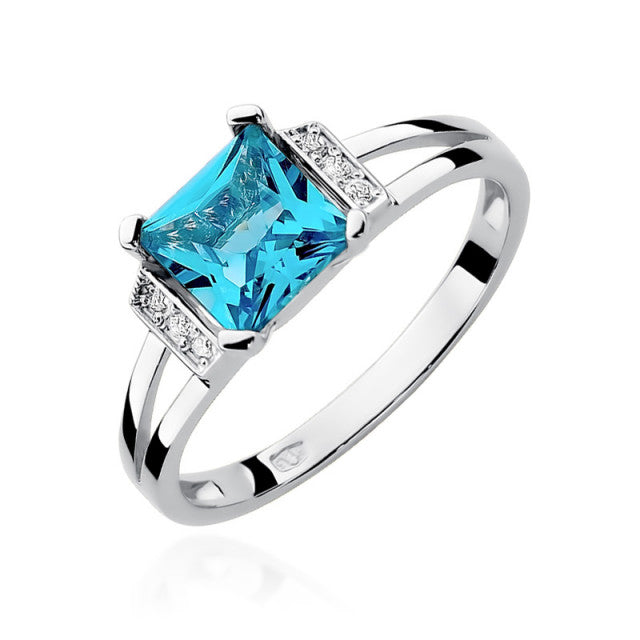 Inel Aur 14K cu Topaz Swiss 1.40 ct si Diamante Naturale 0.03 ct, imaginea 6 din 12