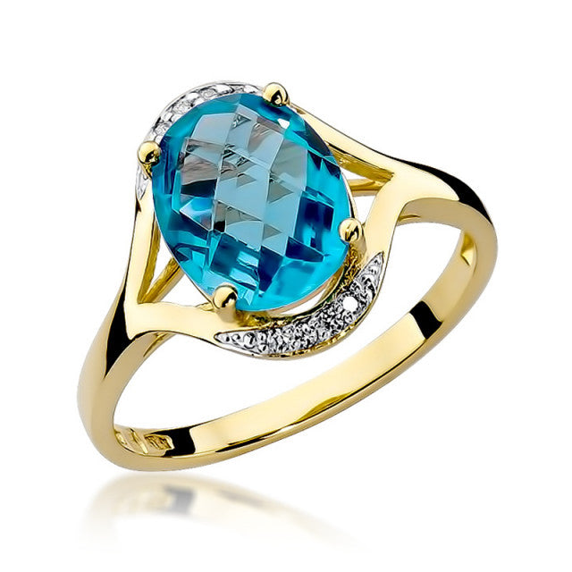 Inel Aur 14K cu Topaz Swiss 3.00 ct si Diamante Naturale 0.04 ct — Aur galben