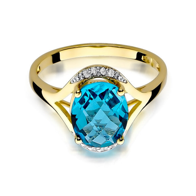 Inel Aur 14K cu Topaz Swiss 3.00 ct si Diamante Naturale 0.04 ct, imaginea 2 din 9