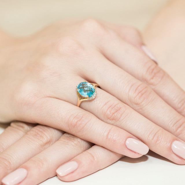 Inel Aur 14K cu Topaz Swiss 3.00 ct si Diamante Naturale 0.04 ct, imaginea 4 din 9