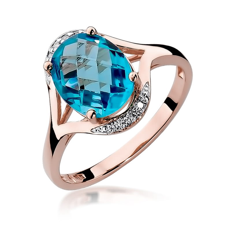 Inel Aur 14K cu Topaz Swiss 3.00 ct si Diamante Naturale 0.04 ct, imaginea 8 din 9