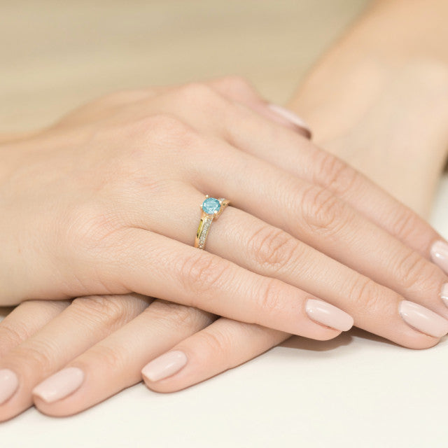 Inel Aur 14K cu Topaz Swiss 0.50 ct si Diamante Naturale 0.03 ct, imaginea 4 din 11