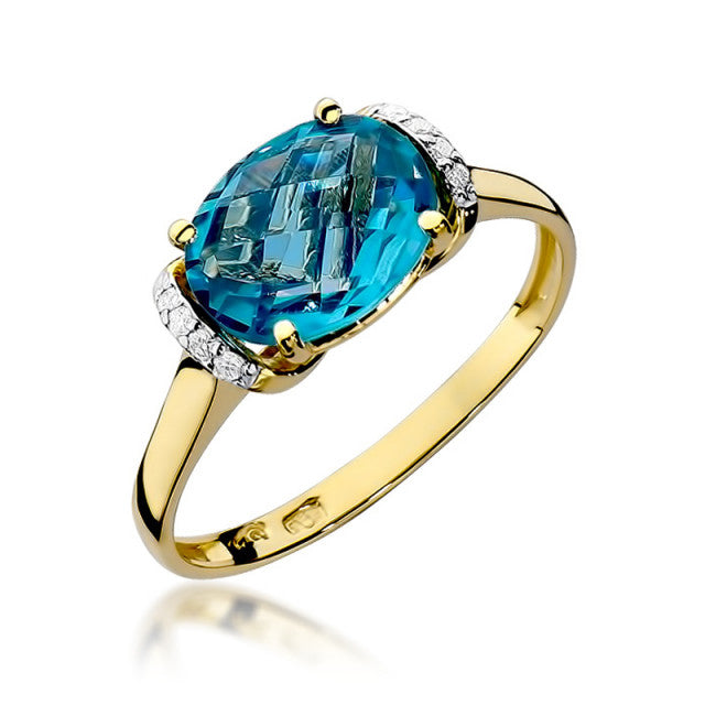 Inel Aur 14K cu Topaz Swiss 1.70 ct si Diamante Naturale 0.04 ct — Aur galben