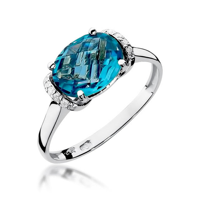 Inel Aur 14K cu Topaz Swiss 1.70 ct si Diamante Naturale 0.04 ct, imaginea 5 din 11