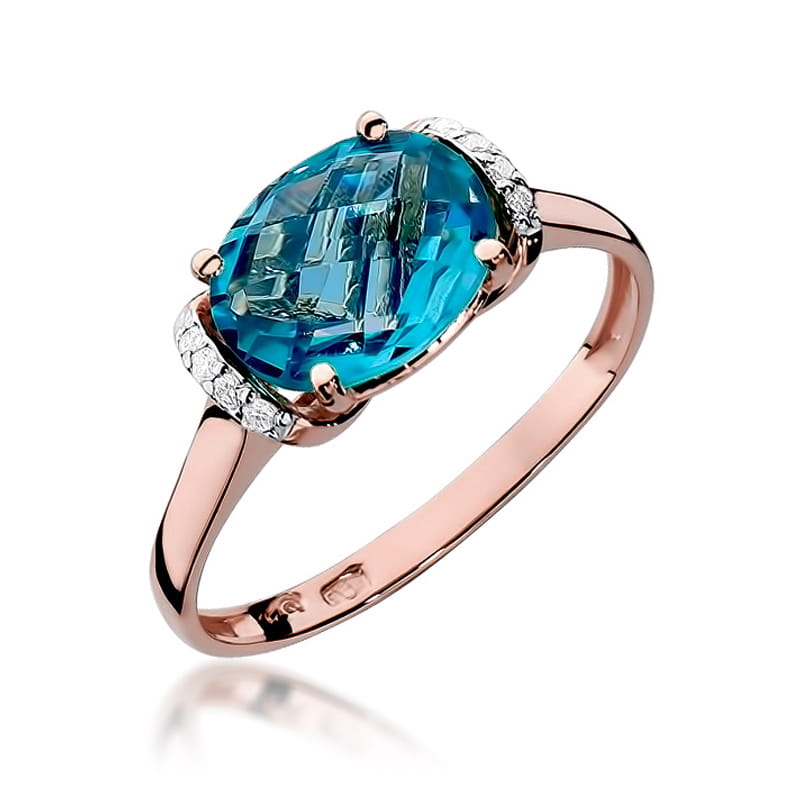 Inel Aur 14K cu Topaz Swiss 1.70 ct si Diamante Naturale 0.04 ct, imaginea 8 din 11