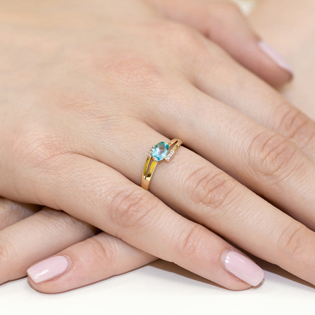 Inel Aur 14K cu Topaz Swiss 0.50 ct si Diamante Naturale 0.05 ct, imaginea 4 din 11