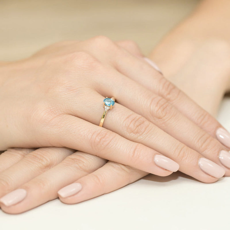 Inel Aur 14K cu Topaz Swiss 0.50 ct si Diamante Naturale 0.05 ct, imaginea 4 din 11
