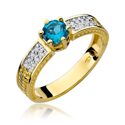 Inel Aur 14K cu Topaz Swiss 0.50 ct si Diamante Naturale 0.08 ct