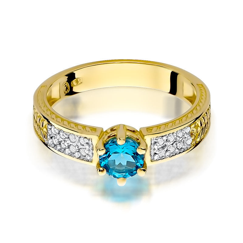 Inel Aur 14K cu Topaz Swiss 0.50 ct si Diamante Naturale 0.08 ct, imaginea 2 din 11