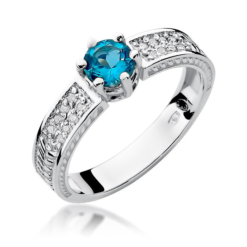 Inel Aur 14K cu Topaz Swiss 0.50 ct si Diamante Naturale 0.08 ct, imaginea 5 din 11
