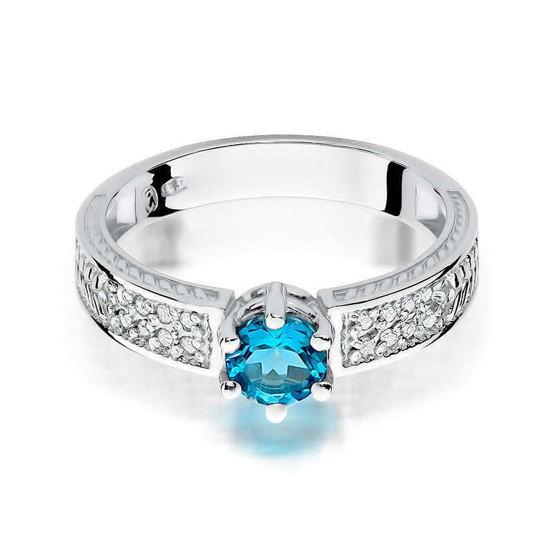 Inel Aur 14K cu Topaz Swiss 0.50 ct si Diamante Naturale 0.08 ct, imaginea 6 din 11