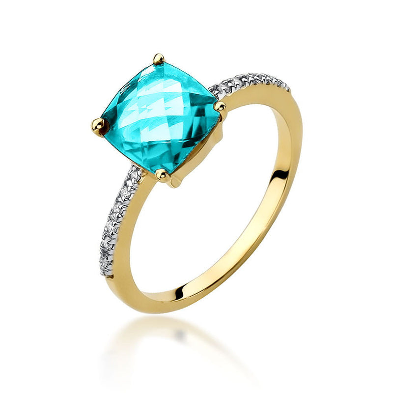 Inel Aur 14K cu Topaz Swiss 2.00 ct si Diamante Naturale 0.07 ct — Aur galben