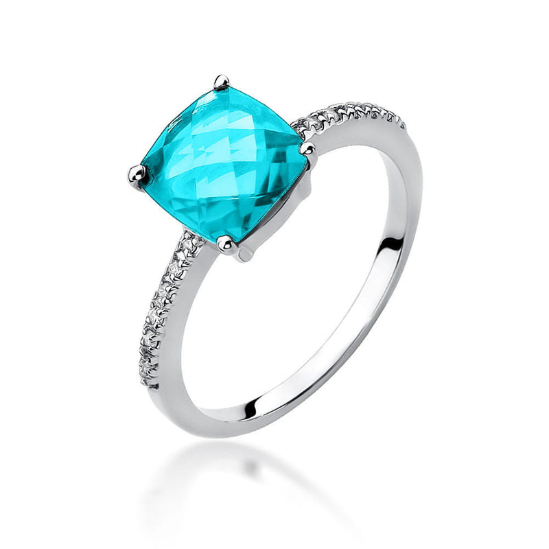 Inel Aur 14K cu Topaz Swiss 2.00 ct si Diamante Naturale 0.07 ct, imaginea 4 din 9
