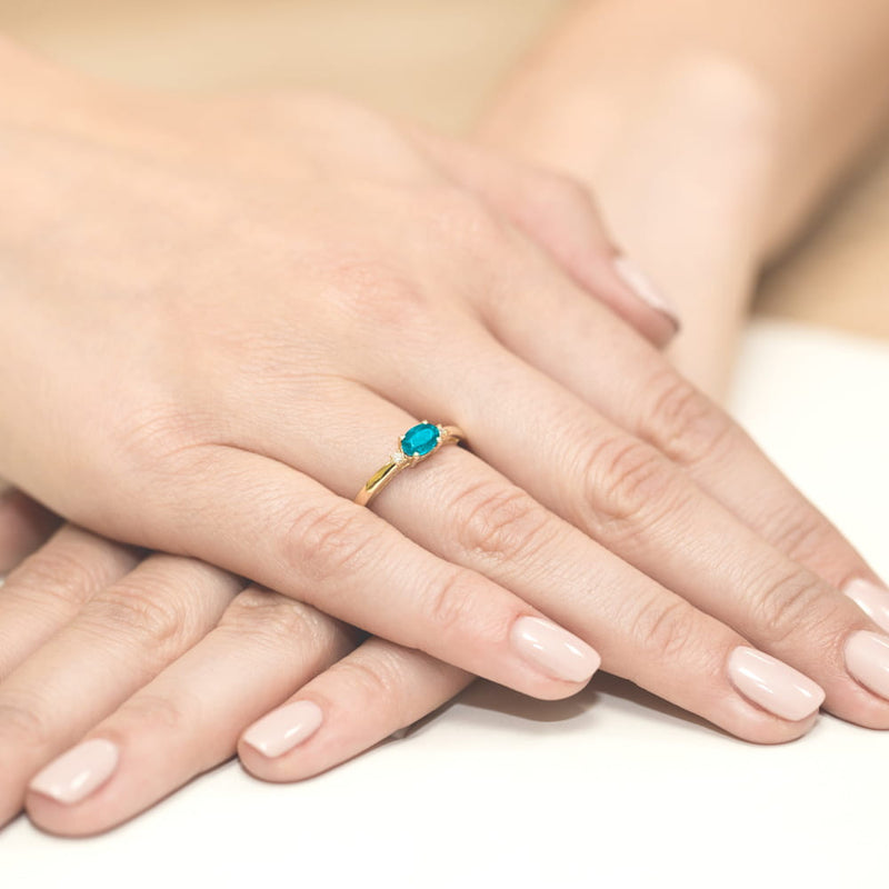 Inel Aur 14K cu Topaz Swiss 0.50 ct si Diamante Naturale 0.03 ct, imaginea 4 din 11