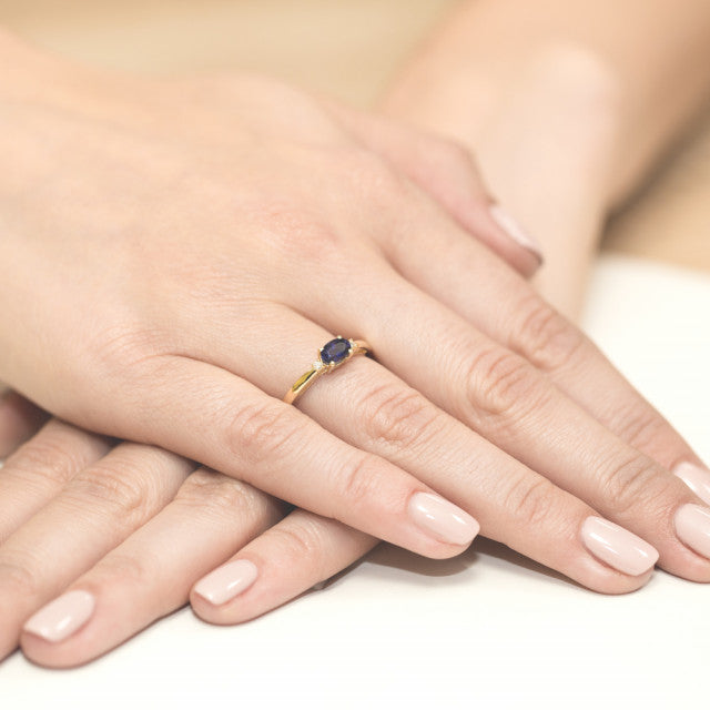 Inel Aur 14K cu Safir 0.70 ct si Diamante Naturale 0.03 ct, imaginea 7 din 11